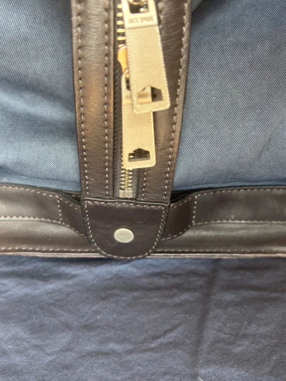 J Crew Warren Street Weekender Duffle Bag. Navy Canvas with Brown leather base